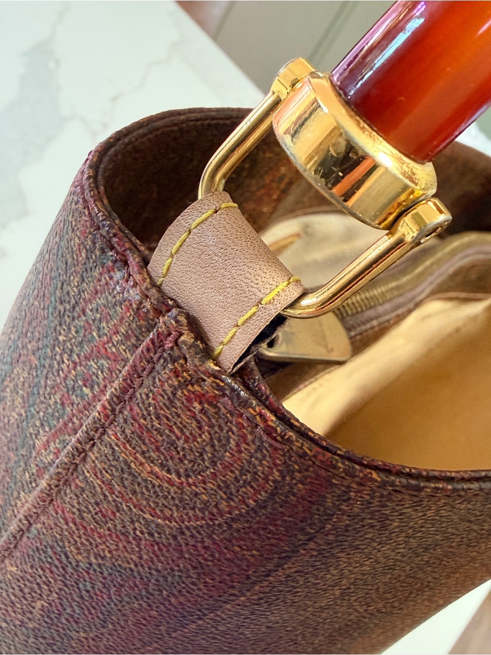 Etro Milano Paisley Bucket Tote with Tortoise Lucite Handles - Picture 10 of 16